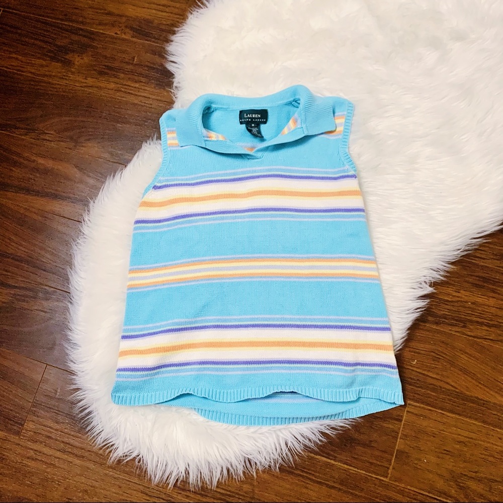 LAUREN RALPH LAUREN Knit Sweater Vest Pastel V Neck Polo Tank Top Stripes